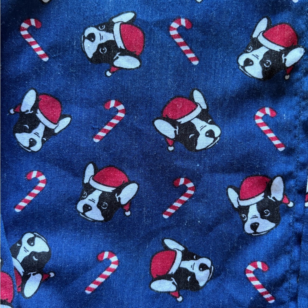 French Bulldog/Boston Terrier Blue Holiday Button-Down Shirt